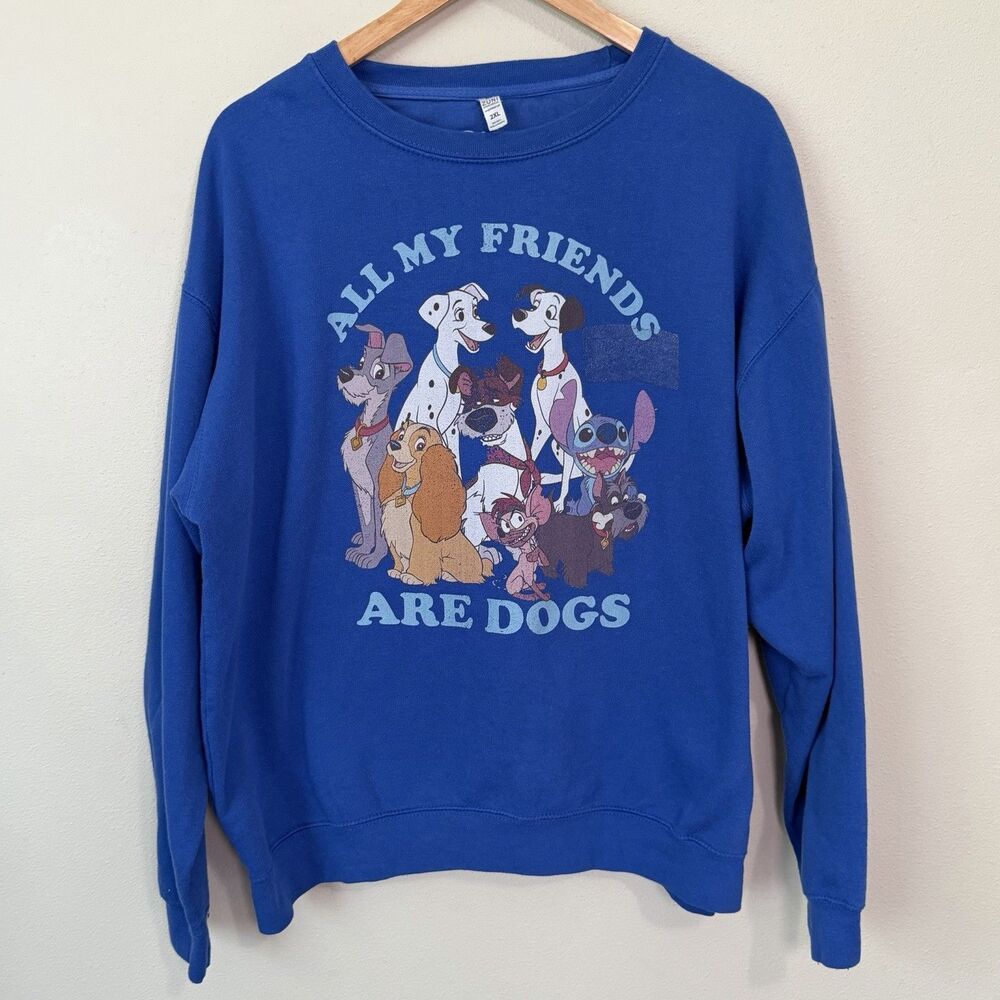 Disney All My Friends Are Dogs Sweatshirt Mens 2XL Blue Graphic Crewneck Stitch
